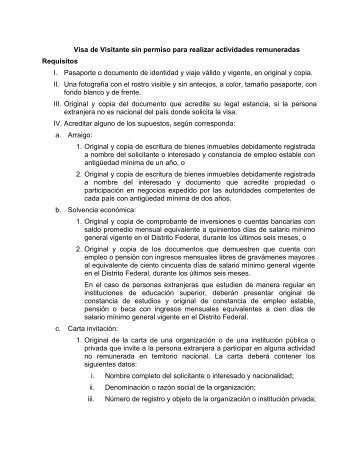 Visa de Visitante sin permiso para realizar actividades remuneradas ...