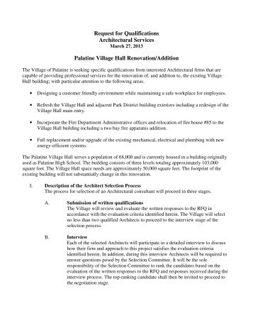 Request for Qualifications Architectural Services ... - Village of Palatine