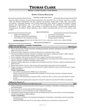 Sample Resume Supply Chain Specialist