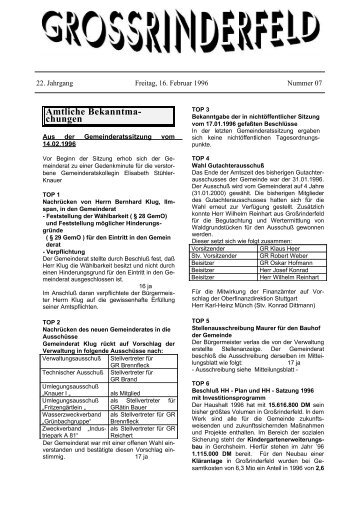 Amtliche Bekanntma chungen - GroÃŸrinderfeld