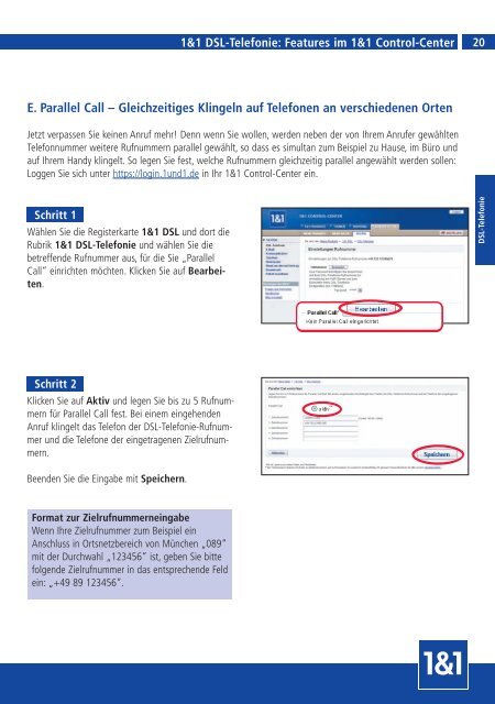 1. DSL-Telefonie-Rufnummern im 1&1 Control-Center einrichten