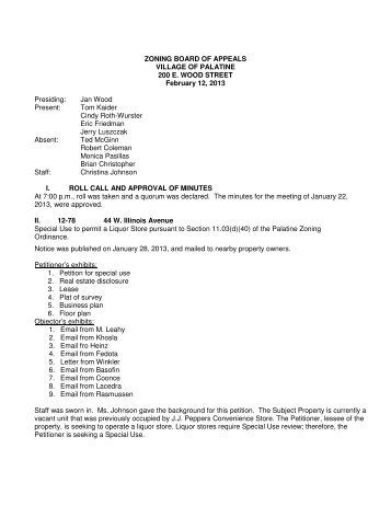 ZONING BOARD OF APPEALS VILLAGE OF PALATINE 200 E ...