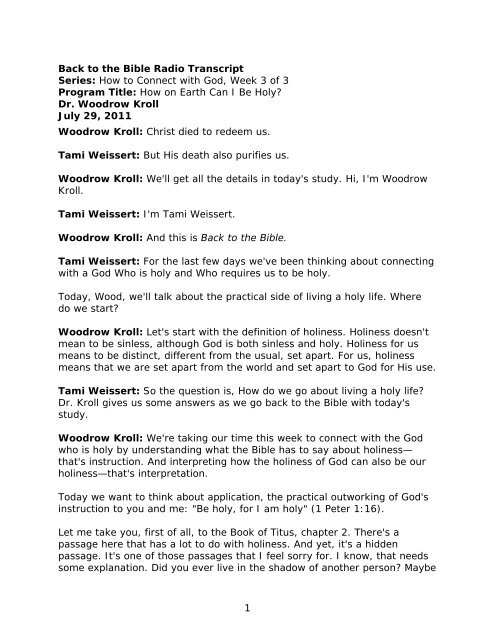 Back to the Bible Daily Program Transcript