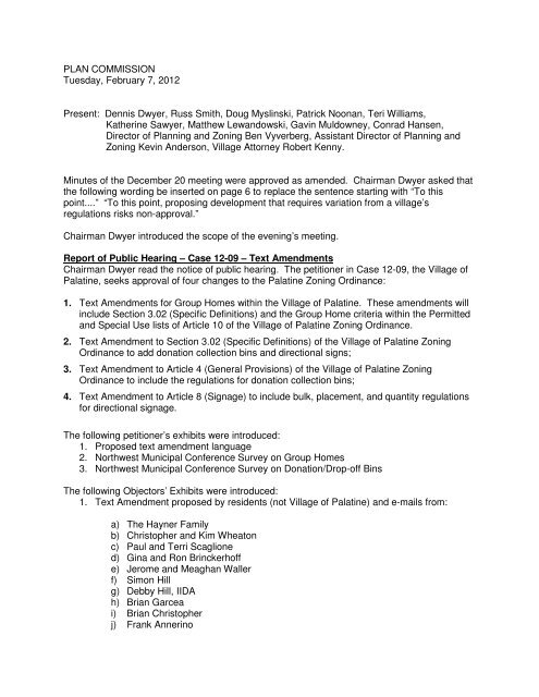 PLAN COMMISSION Tuesday, February 7, 2012 ... - Village of Palatine