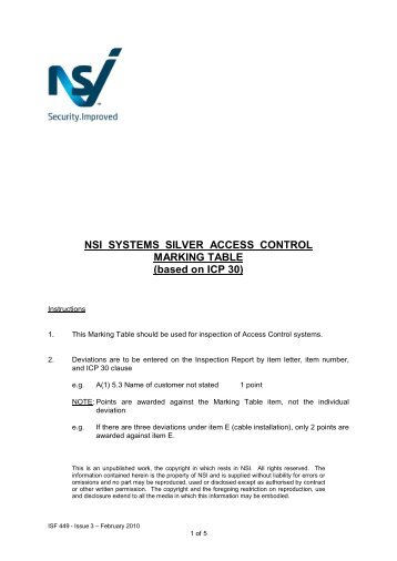 NSI SYSTEMS SILVER ACCESS CONTROL MARKING TABLE ...