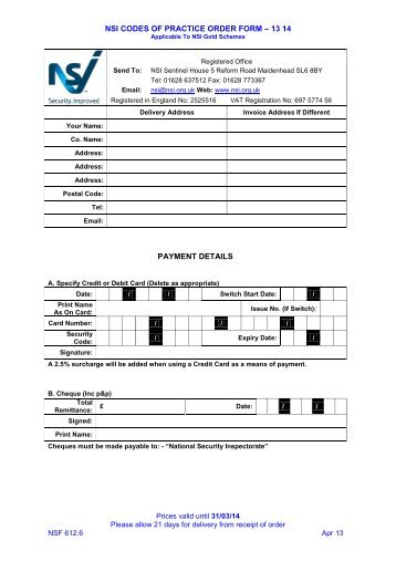nsi codes of practice order form - National Security Inspectorate