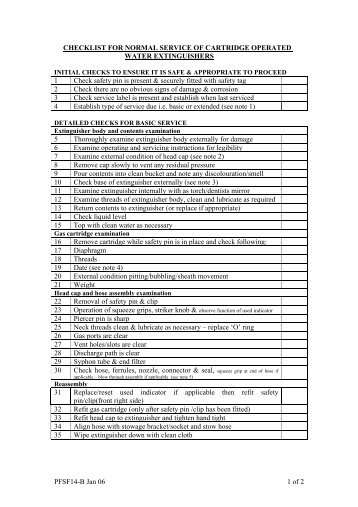 CHECKLIST FOR NORMAL SERVICE OF CARTRIDGE OPERATED