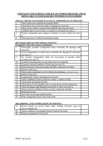 CHECKLIST FOR NORMAL SERVICE OF CARTRIDGE OPERATED