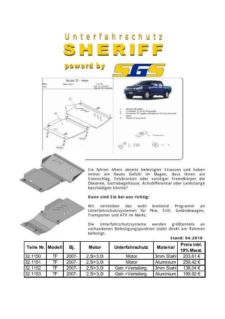 Isuzu D-Max 4WD Space Cab + Double Cab Bj. 2007- - SGS