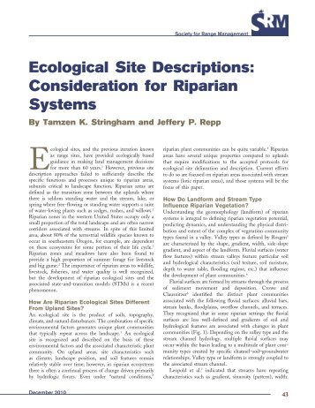 Ecological Site Descriptions: Consideration for Riparian ... - BioOne