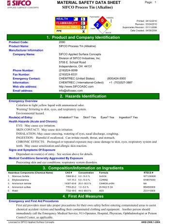 SIFCO Process Tin (Alkaline) MATERIAL SAFETY ... - Categories