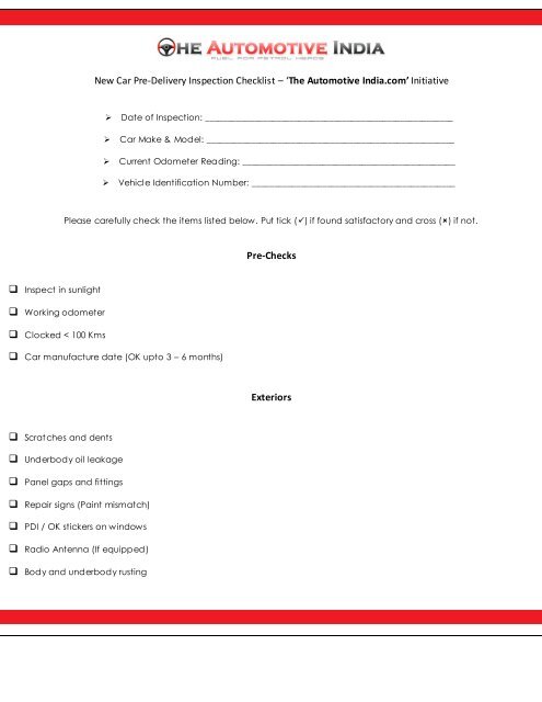 New Car Delivery Checklist: How To Do A Pre-Delivery Inspection