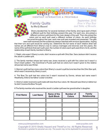 Family Quilts - Puzzlers Paradise