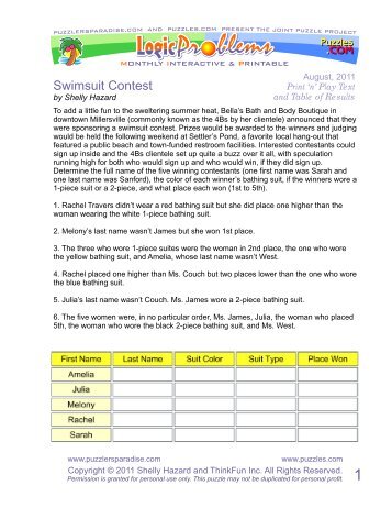 Swimsuit Contest - Puzzlers Paradise