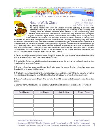 Nature Walk Class - Puzzlers Paradise