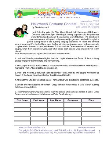 Halloween Costume Contest - Puzzlers Paradise