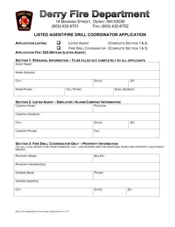 Application For Listing As A Fire Alarm Agent/Fire ... - Town of Derry