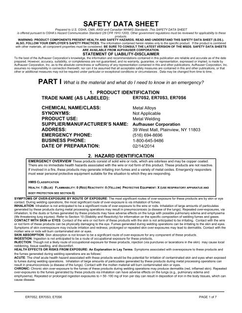 MATERIAL SAFETY DATA SHEET - Aufhauser Corporation