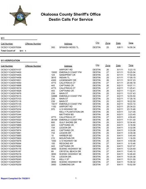 Destin incident records - Okaloosa County Sheriff's Office