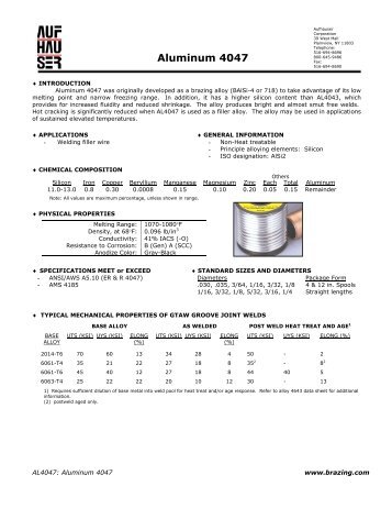 Aluminum 4047 - Aufhauser Corporation