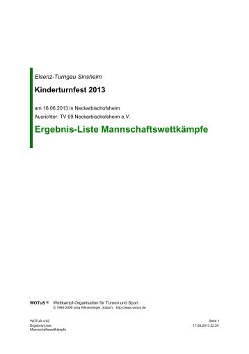 Ergebnis-Liste MannschaftswettkÃ¤mpfe - Elsenz-Turngau