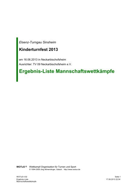 Ergebnis-Liste MannschaftswettkÃ¤mpfe - Elsenz-Turngau