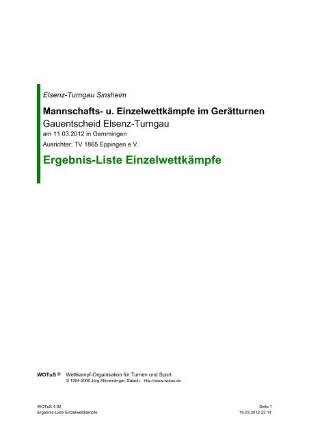 Ergebnis-Liste EinzelwettkÃ¤mpfe - Elsenz-Turngau