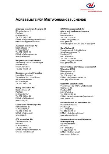 Adressliste Mietwohnungssuchende(PDF, 31 KB)