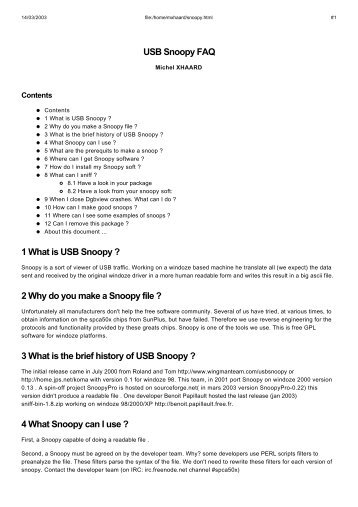 USB Snoopy FAQ 1 What is USB Snoopy ? 2 Why do you ... - Free