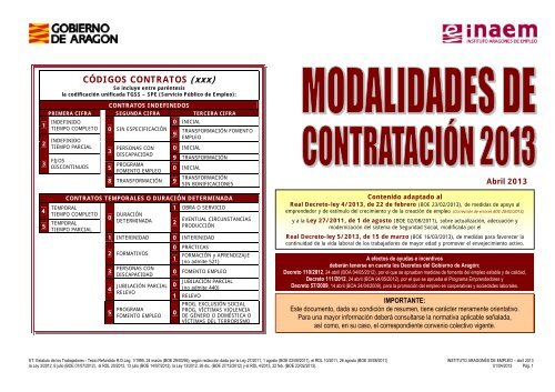 CÓDIGOS CONTRATOS xxx  Gobierno de Aragón 
