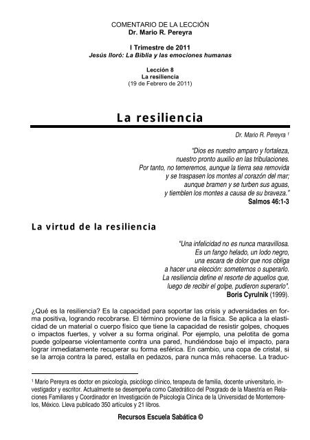 La resiliencia - Escuela SabÃ¡tica