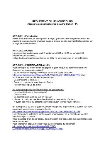 REGLEMENT DU JEU CONCOURS