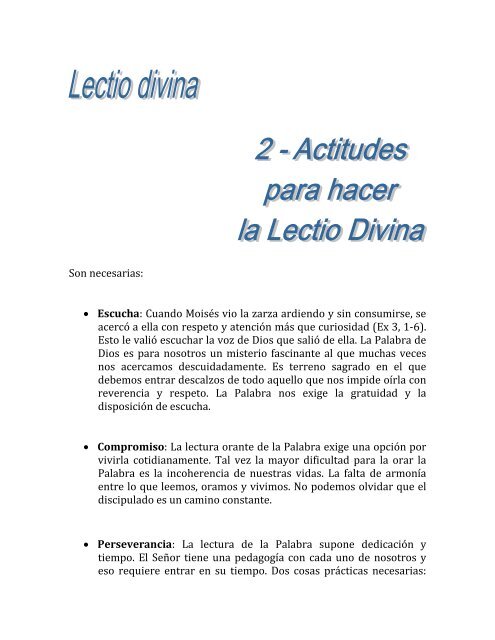 Actitudes para el ejercicio de la Lectio divina