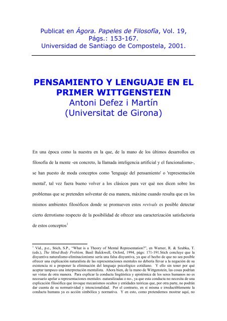 PENSAMIENTO Y LENGUAJE EN EL PRIMER WITTGENSTEIN ...