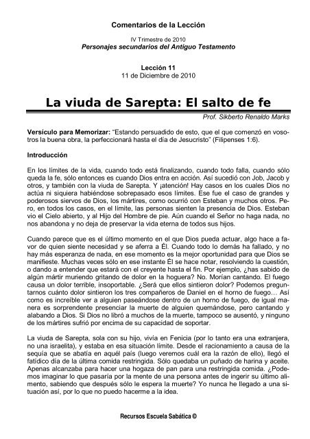 La viuda de Sarepta: El salto de fe - Escuela SabÃ¡tica