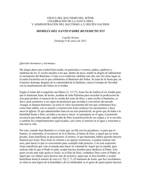 Catequesis bautismales de Benedicto XVI - amoz.com.mx