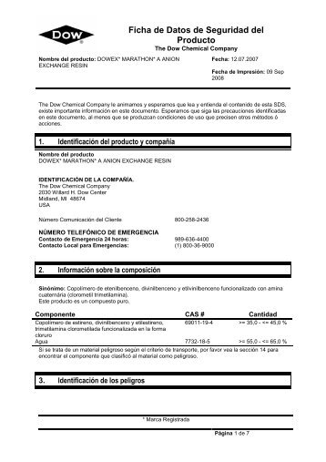 DOWEX MARATHON A (MSDS).pdf - AsociaciÃ³n Nacional de la ...