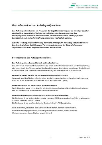 Kurzinformation zum Aufstiegsstipendium - IHK Stade