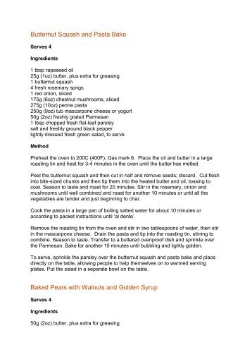 Butternut Squash and Pasta Bake Baked Pears with Walnuts and ...