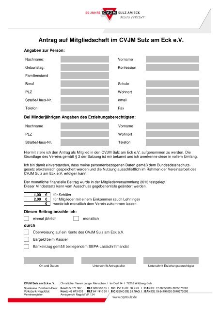 Mitgliedsantrag - CVJM Sulz am Eck
