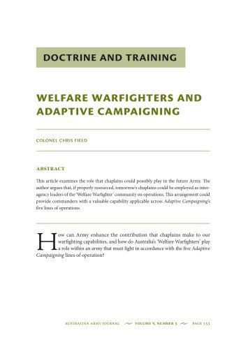 Welfare Warfighters and Adaptive Campaigning - Australian Army