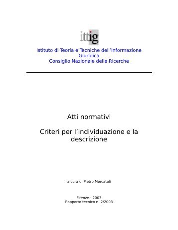 Pietro Mercatali, Atti normativi. Criteri per l'individuazione e la ...