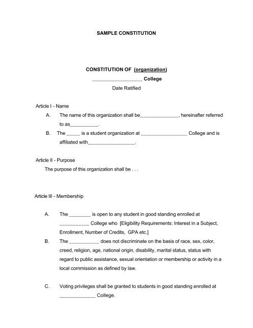 Student Organization Sample Constitution - Academic & Student ...