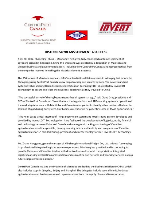 Historic Soybeans Shipment A Success Centreport Canada