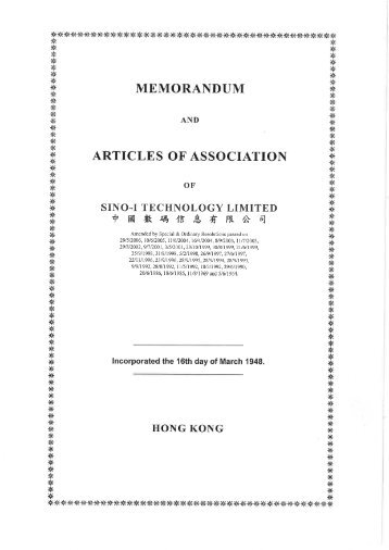 Memorandum and Articles - Sino