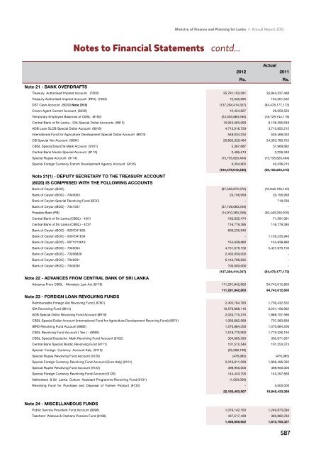 Notes to Financial Statements - Ministry of Finance and Planning