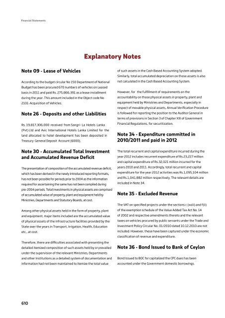 Notes to Financial Statements - Ministry of Finance and Planning