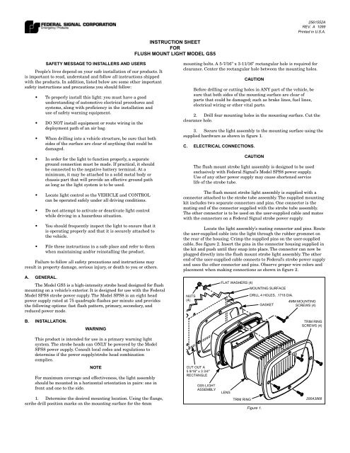 instruction sheet for flush mount light model gs5 - Federal Signal