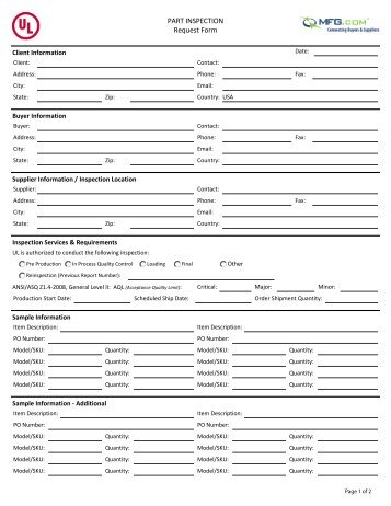 PART INSPECTION Request Form - MFG.com