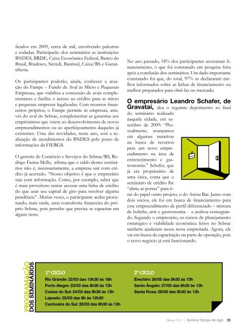 MarÃ§o 2010 | Revista Tempo de Agir 1 - Sebrae